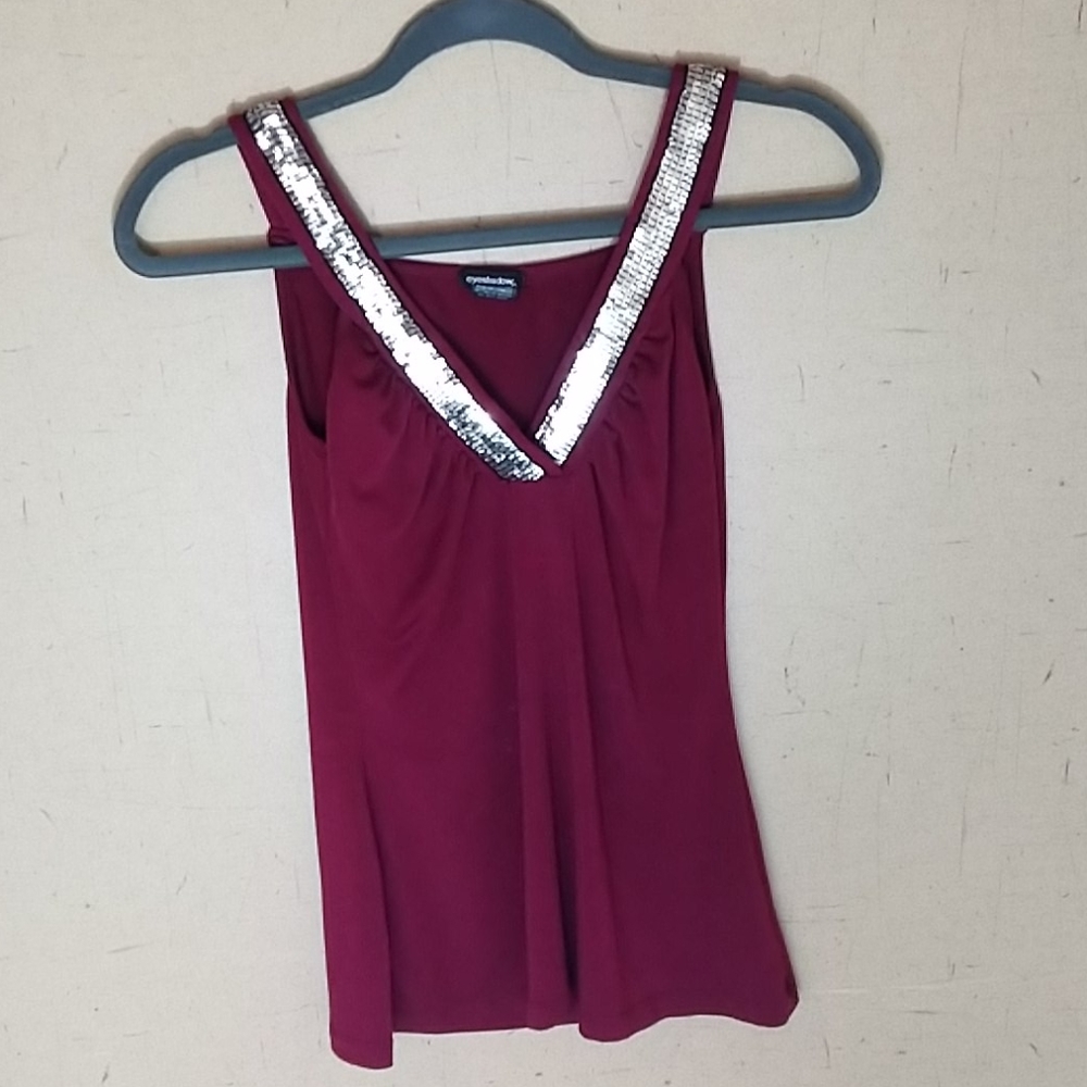 Wine sequin neck tank